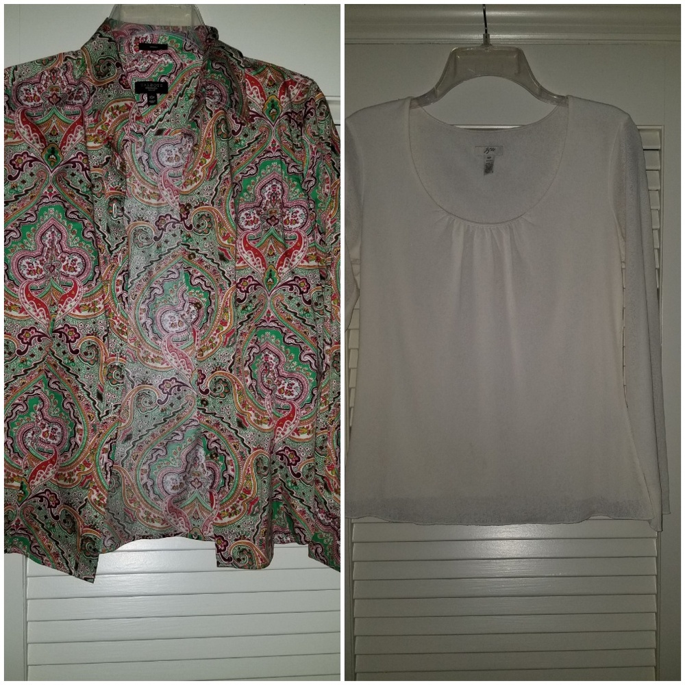 2-Talbots 10P Paisley Button-up & MedP J. Jill Top